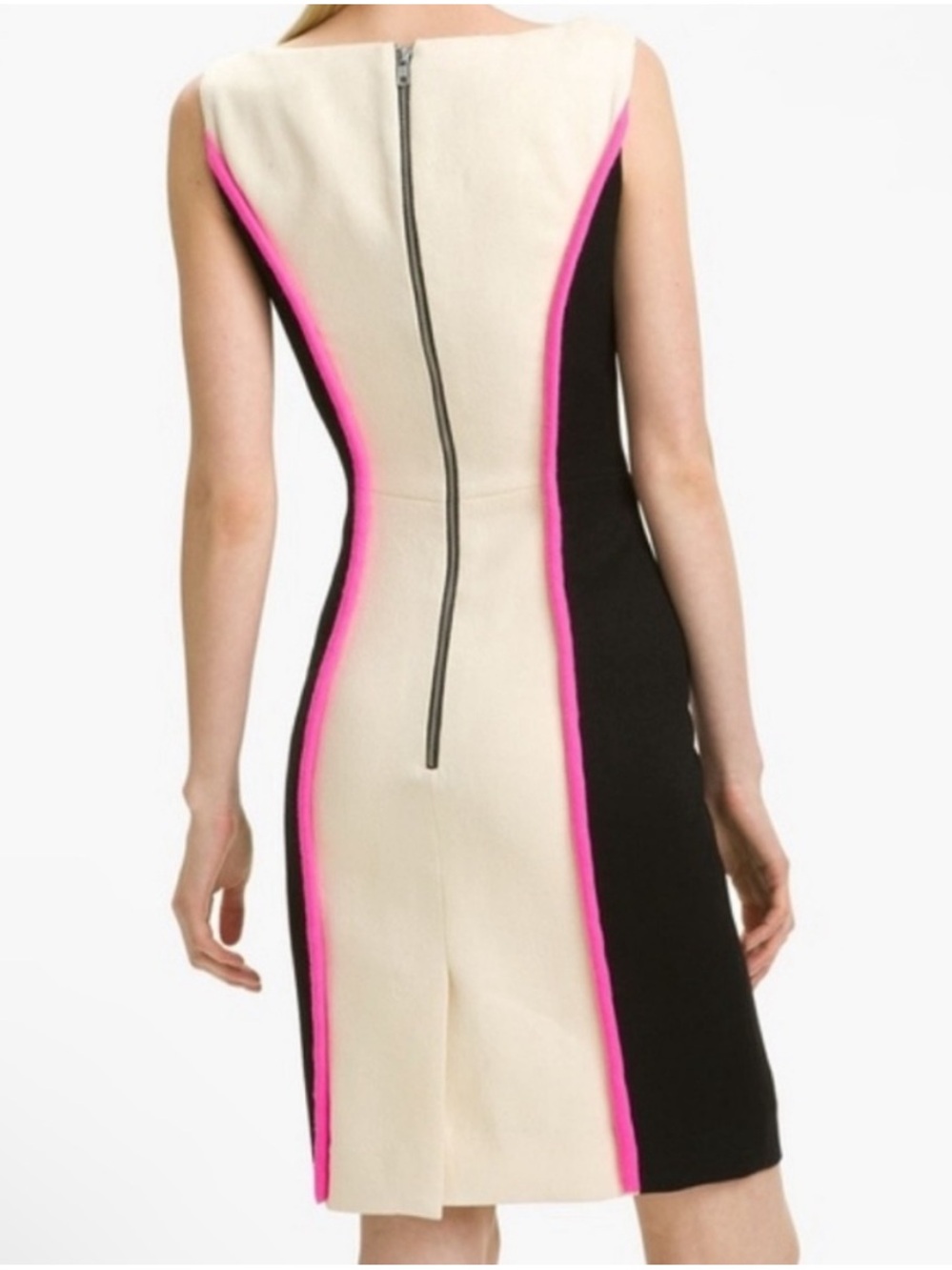 Milly New York Shocking Pink Sheath Dress Lined Wool Cream Black Sz 6 MSRP $425 - Picture 2 of 13